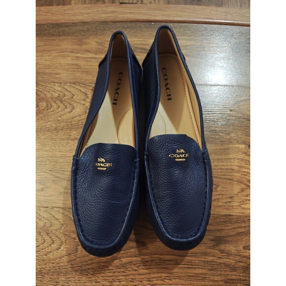 Coach Marley Driver Loafer Womens 9.5B Navy Blue Pebble Leather Slip On Classic - Picture 1 of 8